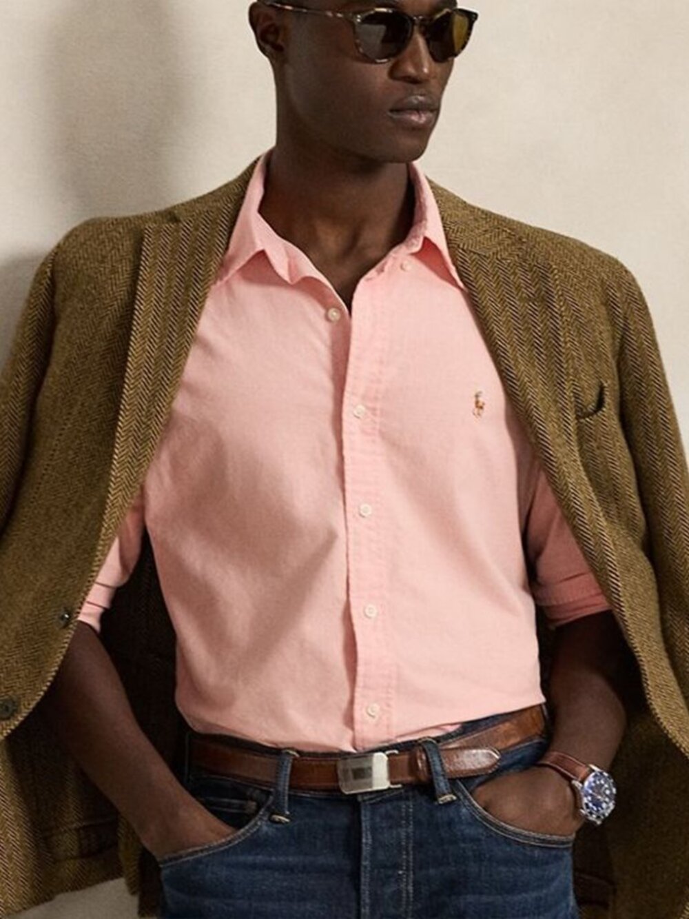 Polo Ralph Lauren Men's Long-Sleeve Oxford Shirt - Peach Pink / Large